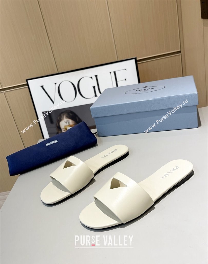 Prada Leather Flat Slide Sandals with Cut-out Triangle White 2024 0430 (MD-240430108)