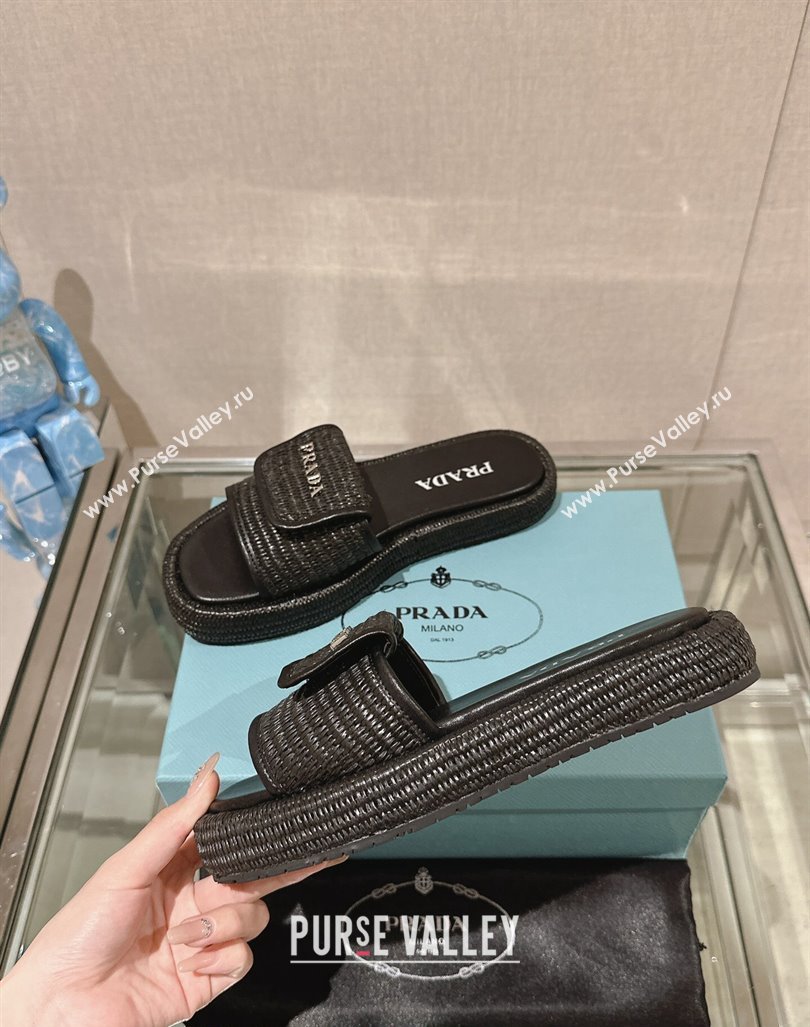 Prada Crochet Platform Slide Sandals with Foldover Black 2024 0430 (MD-240430012)