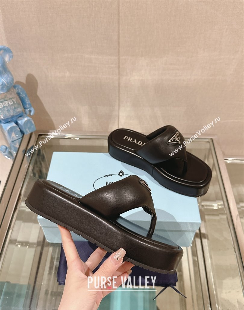 Prada Soft Lambskin Platform Thong Sandals Black 2024 0430 (MD-240430013)