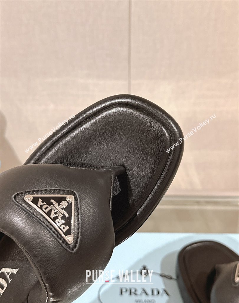 Prada Soft Lambskin Platform Thong Sandals Black 2024 0430 (MD-240430013)