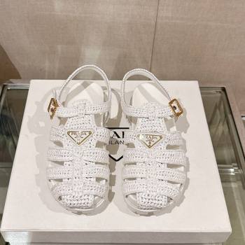 Prada Crochet Strap Flat Sandals White 2024 043002 (MD-240430014)