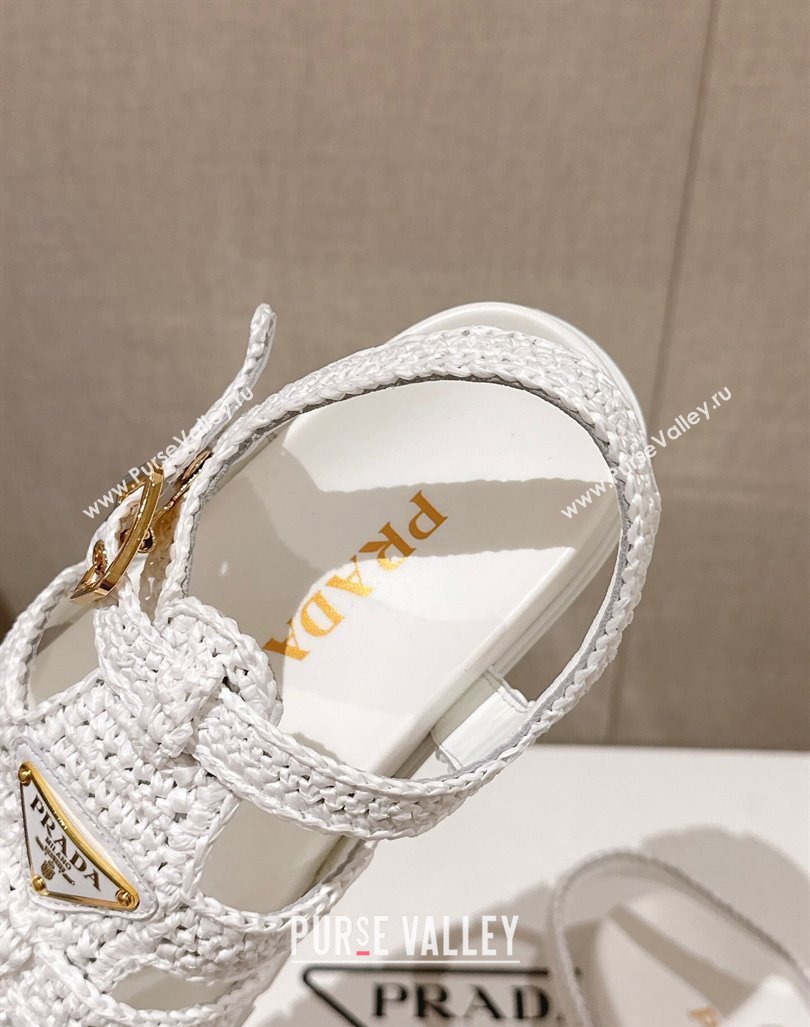 Prada Crochet Strap Flat Sandals White 2024 043002 (MD-240430014)