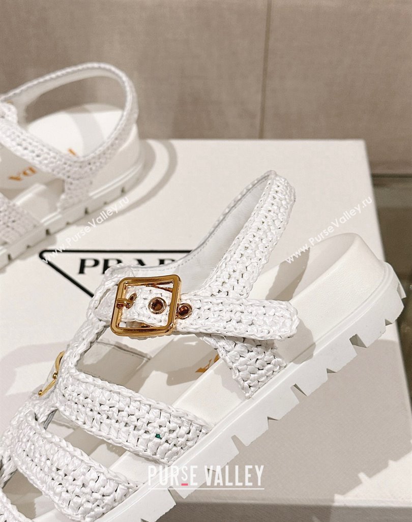 Prada Crochet Strap Flat Sandals White 2024 043002 (MD-240430014)