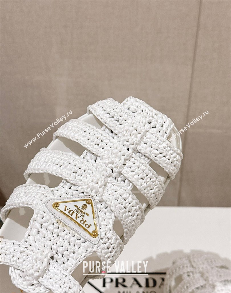 Prada Crochet Strap Flat Sandals White 2024 043002 (MD-240430014)