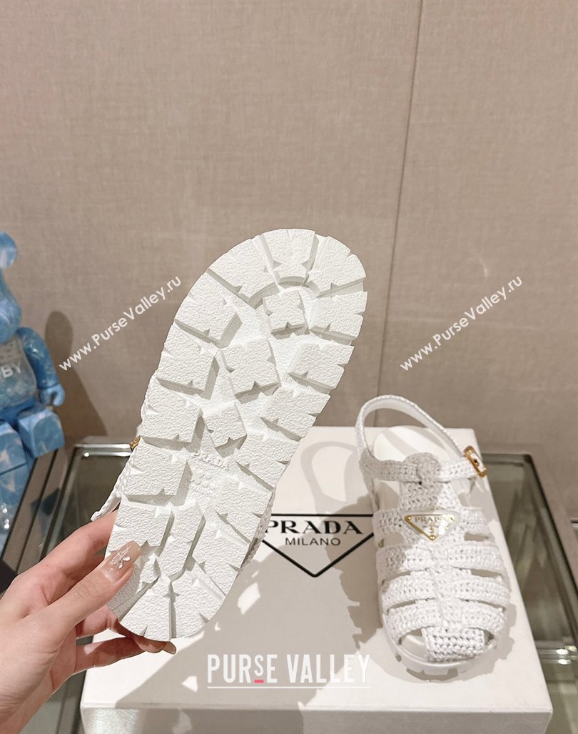 Prada Crochet Strap Flat Sandals White 2024 043002 (MD-240430014)