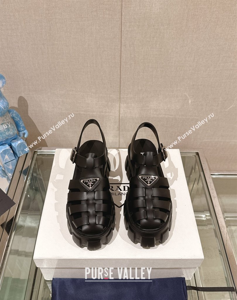 Prada Monolith Rubber Platform Sandals 5.5cm Black 2024 0430 (MD-240430021)