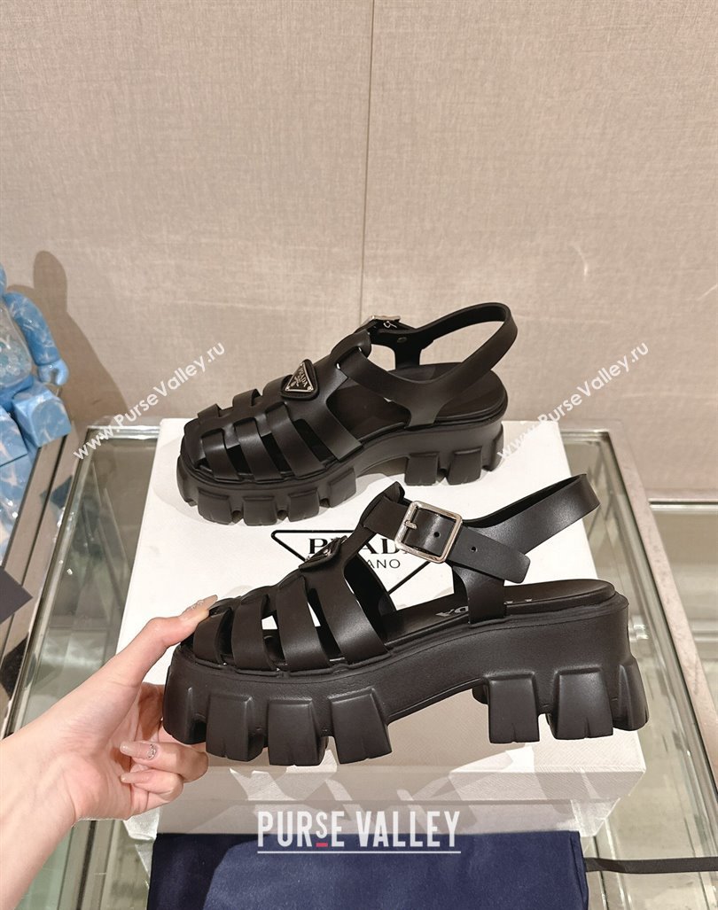 Prada Monolith Rubber Platform Sandals 5.5cm Black 2024 0430 (MD-240430021)