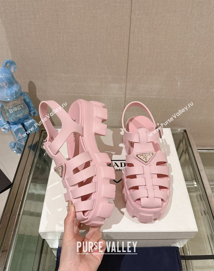 Prada Monolith Rubber Platform Sandals 5.5cm Pink 2024 0430 (MD-240430028)