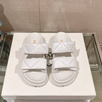 Prada Quilted Nappa Leather Strap Flat Slide Sandals White 2024 0430 (MD-240430038)