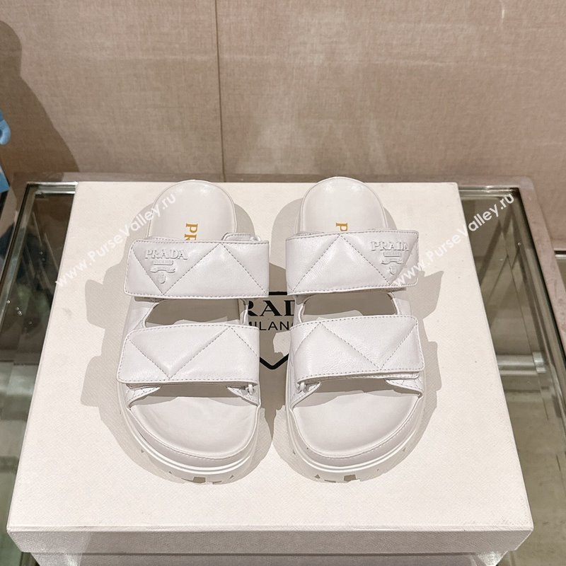 Prada Quilted Nappa Leather Strap Flat Slide Sandals White 2024 0430 (MD-240430038)