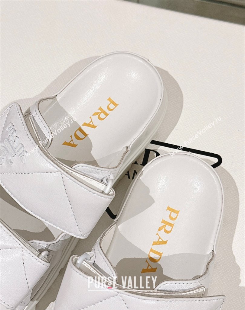 Prada Quilted Nappa Leather Strap Flat Slide Sandals White 2024 0430 (MD-240430038)