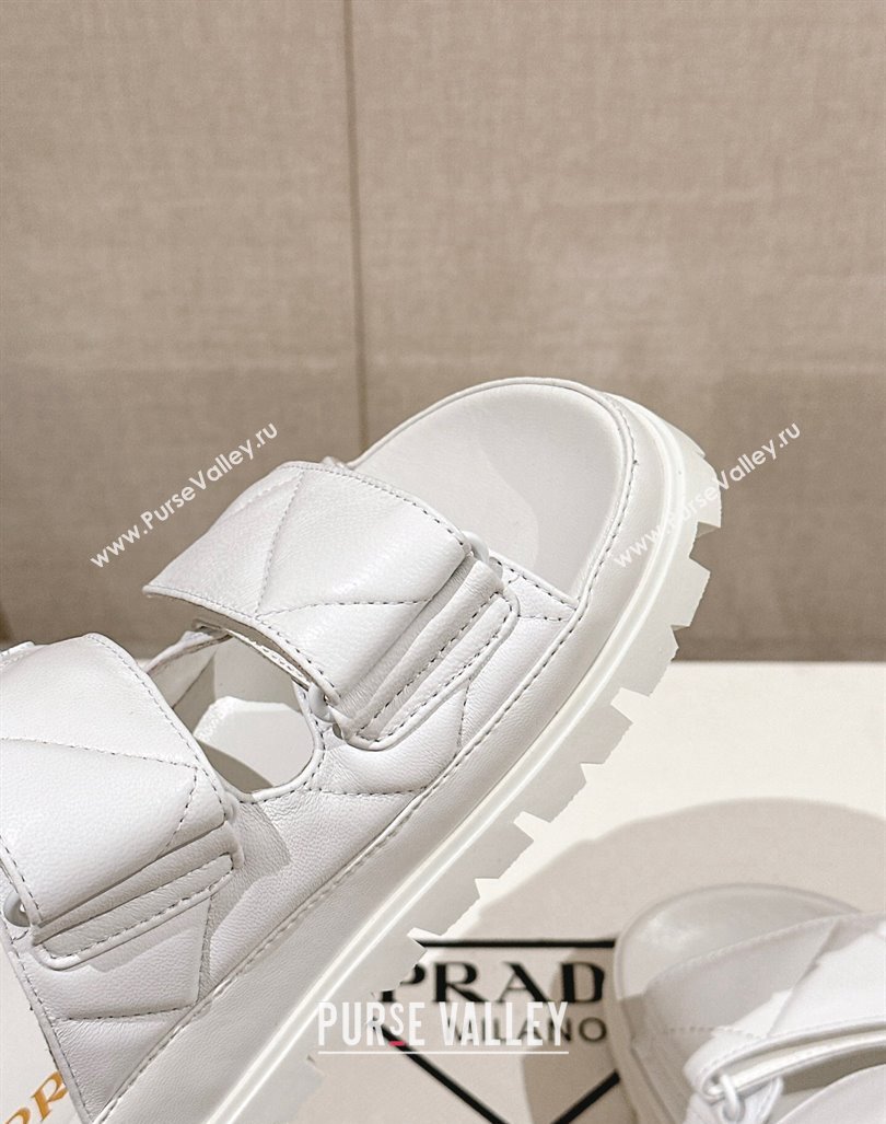 Prada Quilted Nappa Leather Strap Flat Slide Sandals White 2024 0430 (MD-240430038)