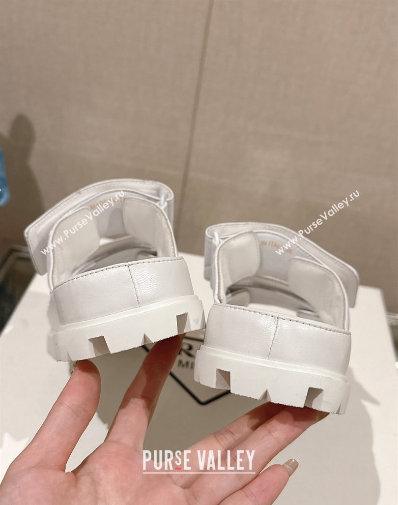 Prada Quilted Nappa Leather Strap Flat Slide Sandals White 2024 0430 (MD-240430038)