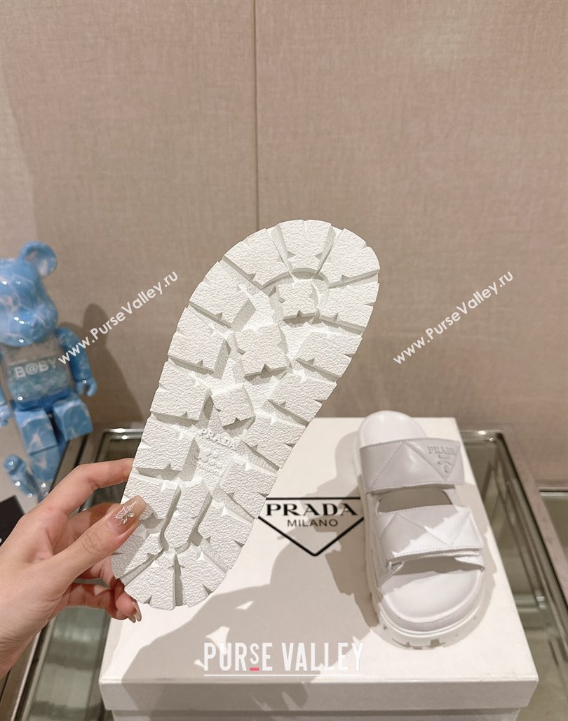 Prada Quilted Nappa Leather Strap Flat Slide Sandals White 2024 0430 (MD-240430038)