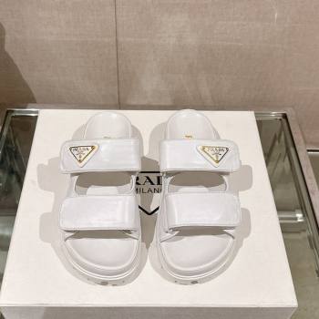 Prada Shiny Nappa Leather Strap Flat Slide Sandals White 2024 0430 (MD-240430042)