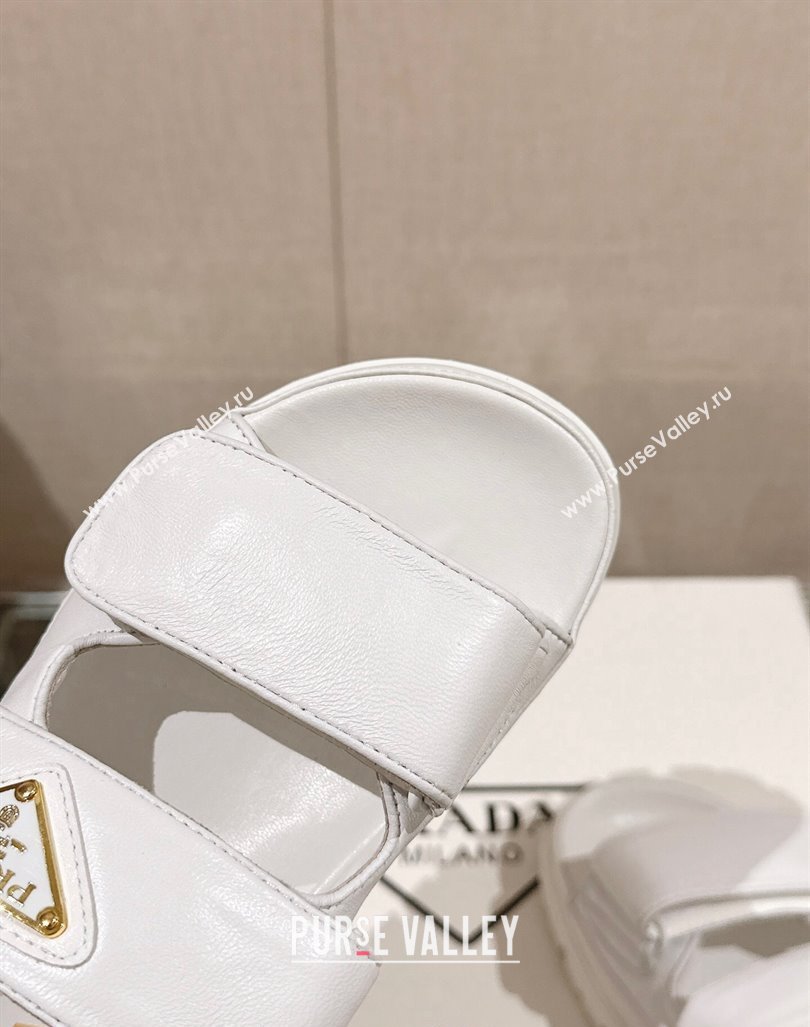 Prada Shiny Nappa Leather Strap Flat Slide Sandals White 2024 0430 (MD-240430042)