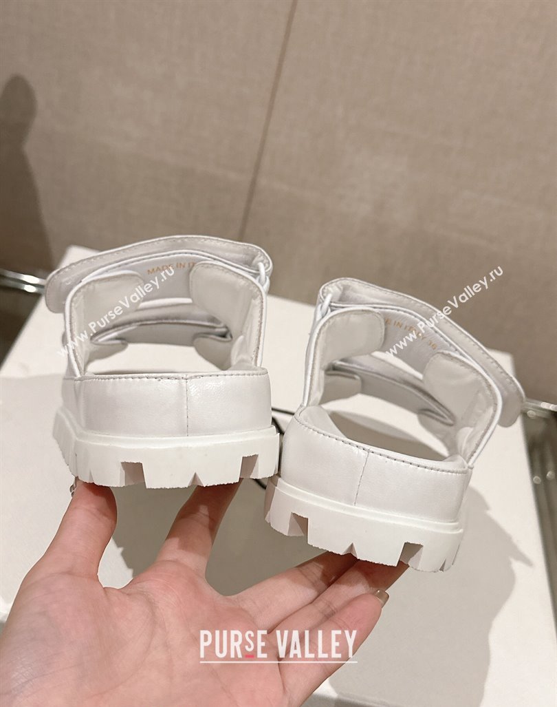 Prada Shiny Nappa Leather Strap Flat Slide Sandals White 2024 0430 (MD-240430042)