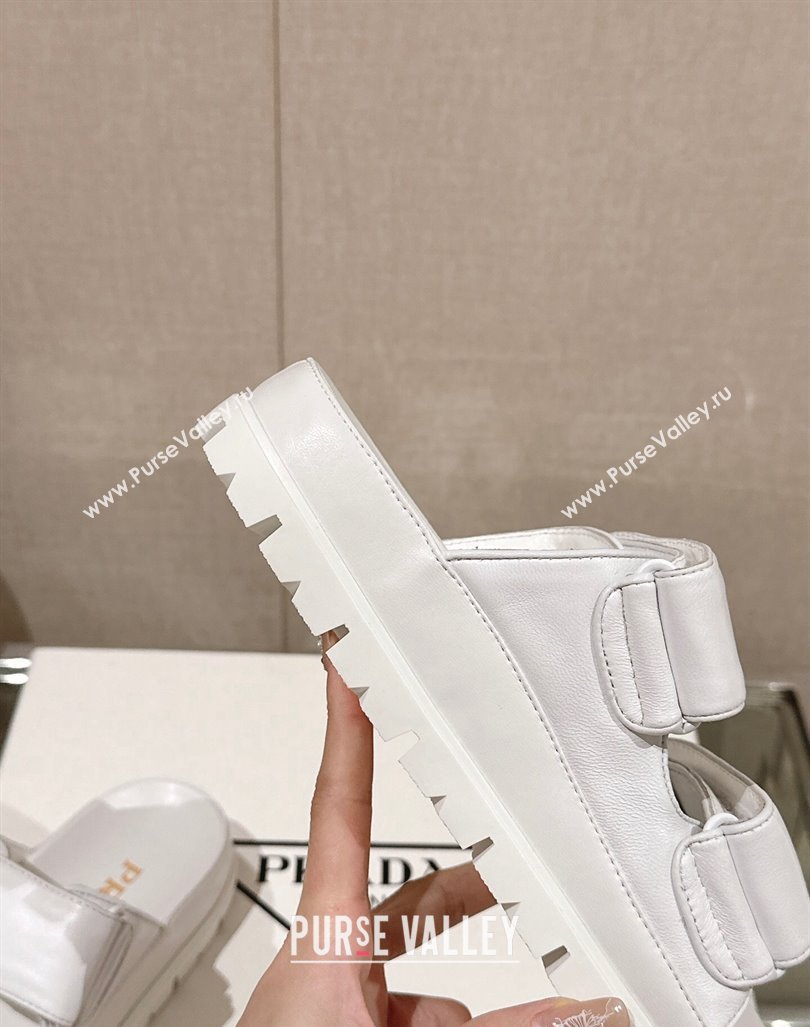 Prada Shiny Nappa Leather Strap Flat Slide Sandals White 2024 0430 (MD-240430042)