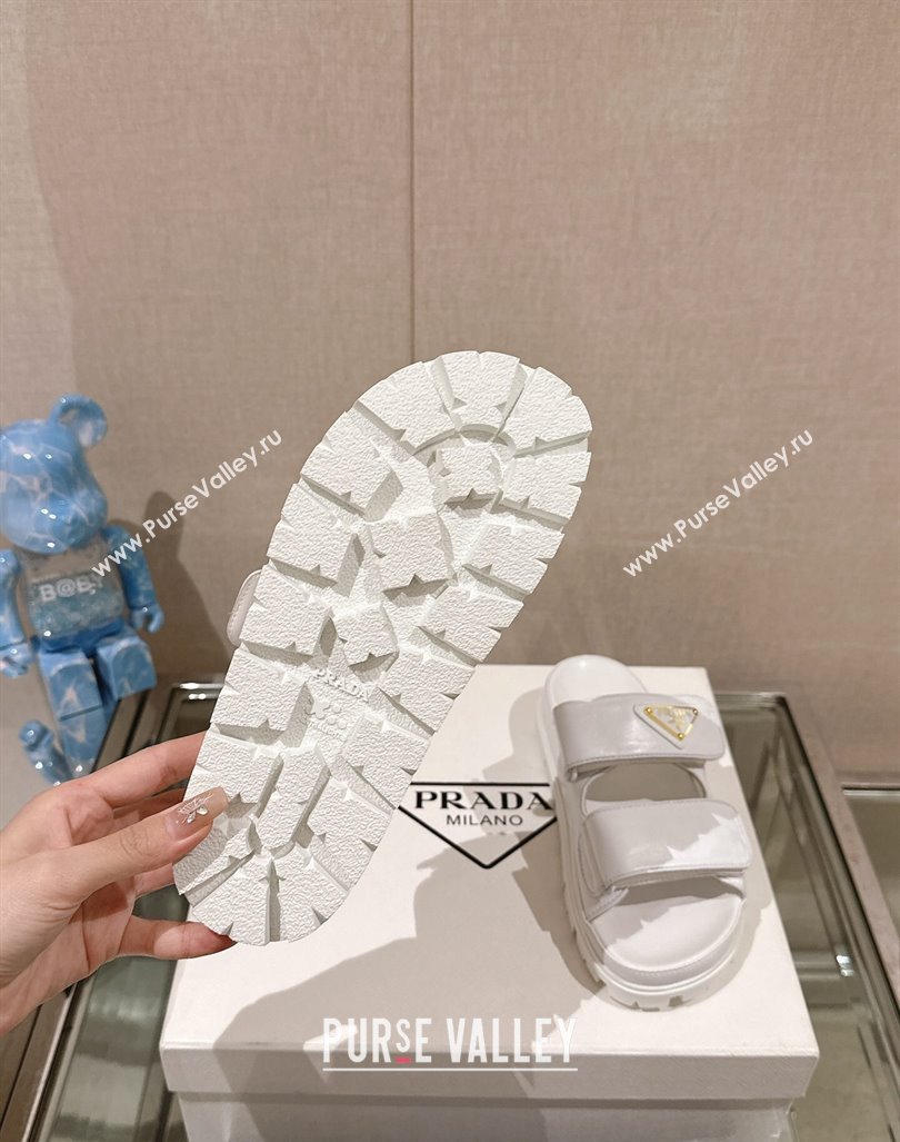 Prada Shiny Nappa Leather Strap Flat Slide Sandals White 2024 0430 (MD-240430042)
