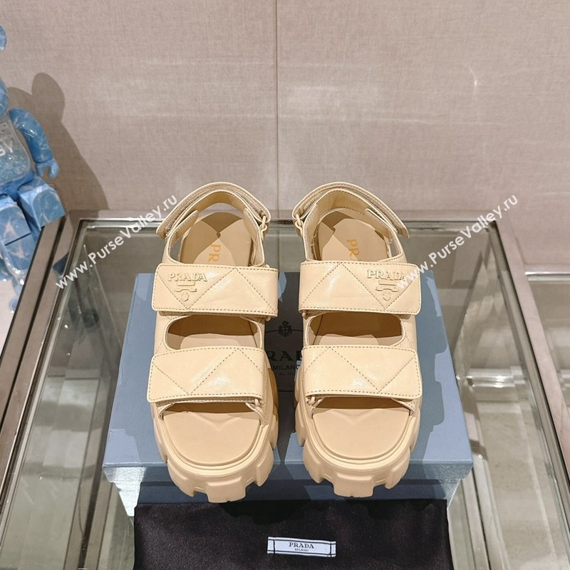 Prada Monolith Nappa Leather Platform Strap Sandals 5.5cm Beige 2024 0430 (MD-240430043)