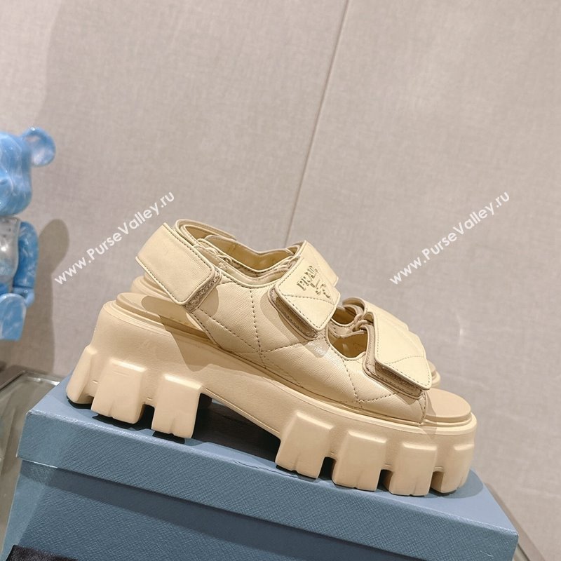 Prada Monolith Nappa Leather Platform Strap Sandals 5.5cm Beige 2024 0430 (MD-240430043)