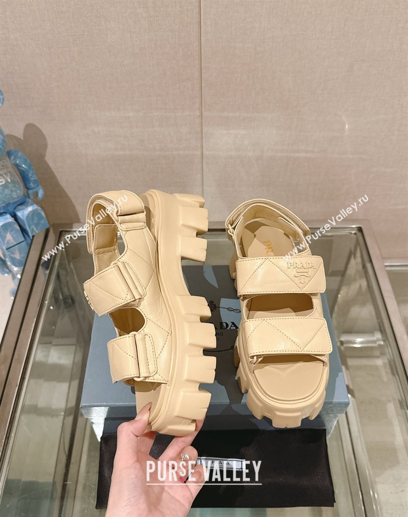 Prada Monolith Nappa Leather Platform Strap Sandals 5.5cm Beige 2024 0430 (MD-240430043)