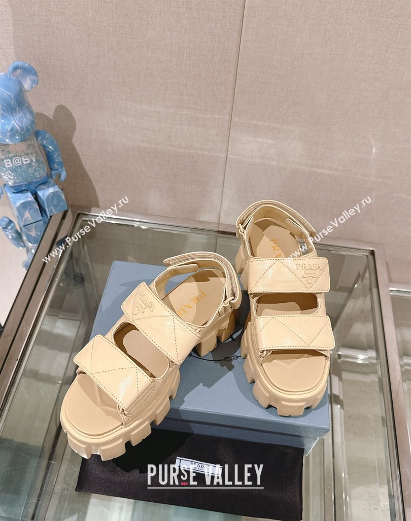 Prada Monolith Nappa Leather Platform Strap Sandals 5.5cm Beige 2024 0430 (MD-240430043)