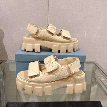 Prada Monolith Nappa Leather Platform Strap Sandals 5.5cm Beige 2024 0430 (MD-240430043)