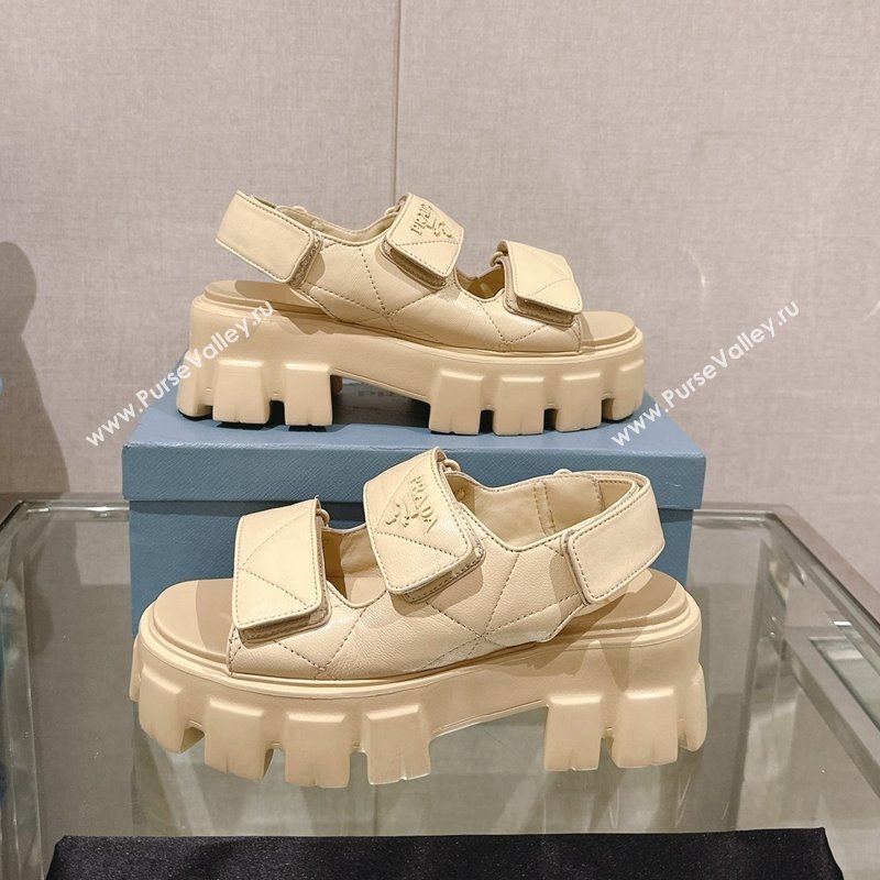 Prada Monolith Nappa Leather Platform Strap Sandals 5.5cm Beige 2024 0430 (MD-240430043)