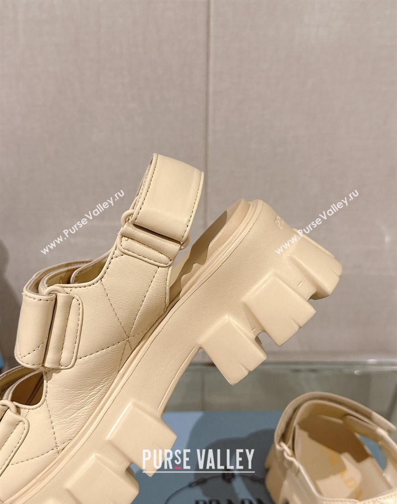 Prada Monolith Nappa Leather Platform Strap Sandals 5.5cm Beige 2024 0430 (MD-240430043)