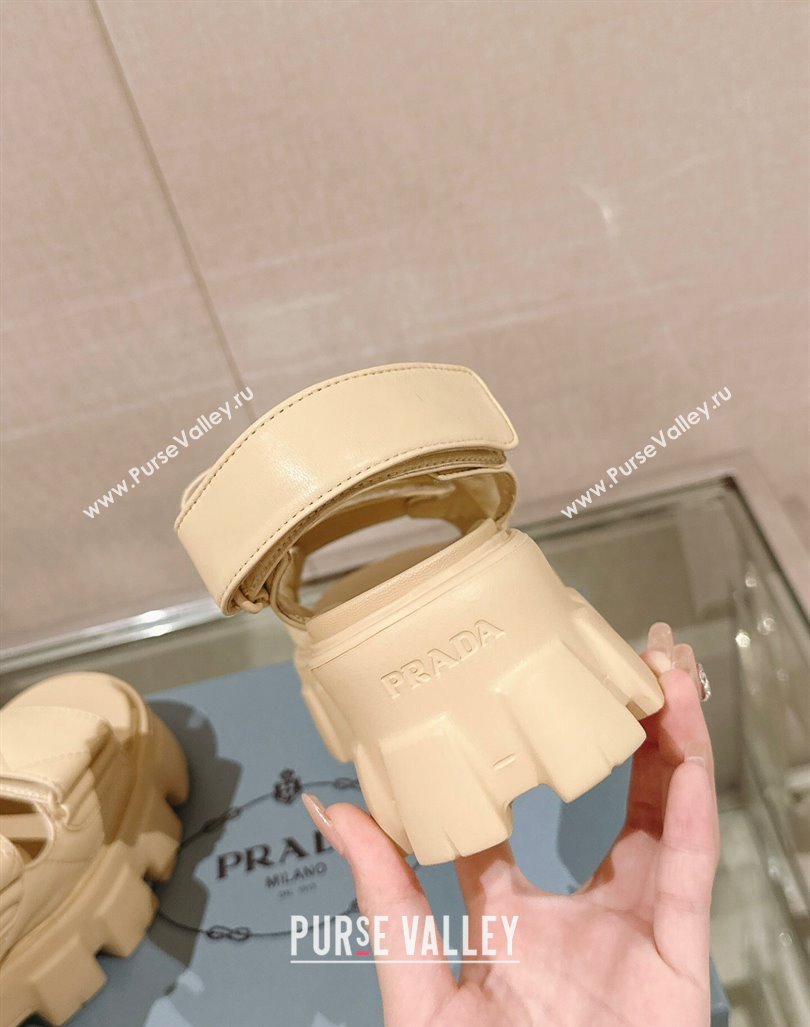 Prada Monolith Nappa Leather Platform Strap Sandals 5.5cm Beige 2024 0430 (MD-240430043)