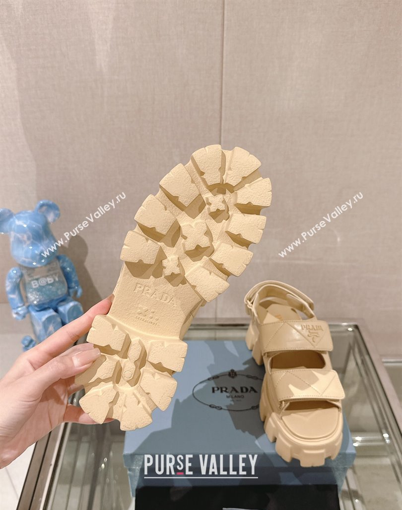 Prada Monolith Nappa Leather Platform Strap Sandals 5.5cm Beige 2024 0430 (MD-240430043)