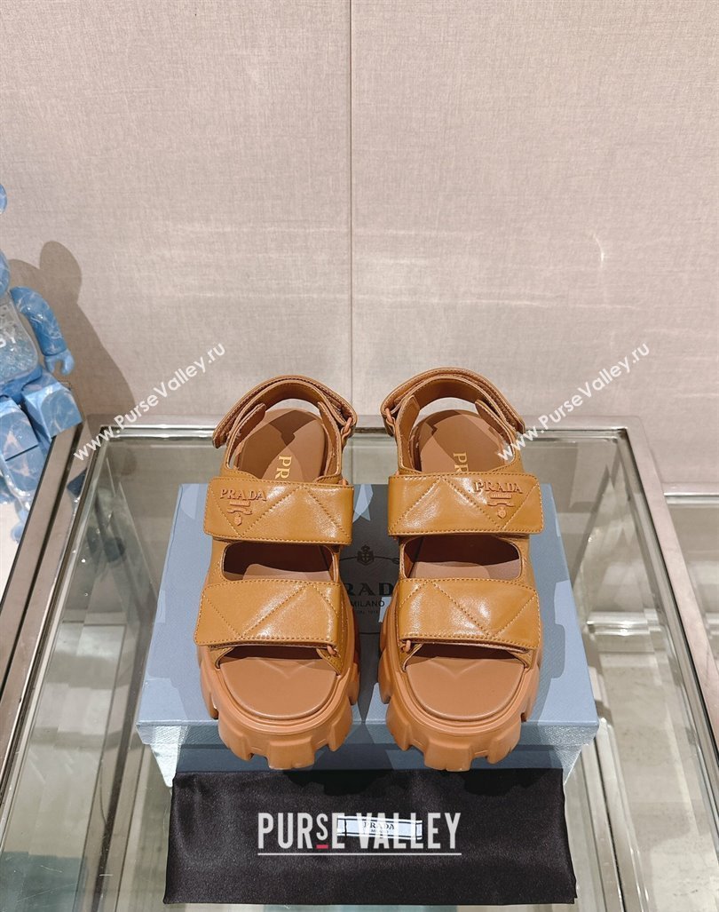 Prada Monolith Nappa Leather Platform Strap Sandals 5.5cm Brown 2024 0430 (MD-240430044)