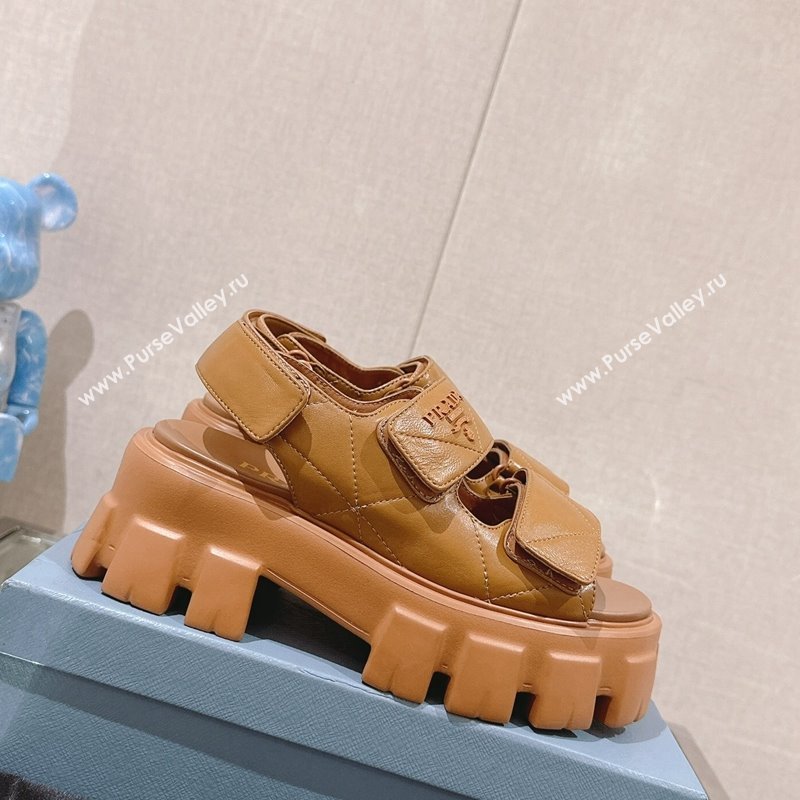 Prada Monolith Nappa Leather Platform Strap Sandals 5.5cm Brown 2024 0430 (MD-240430044)