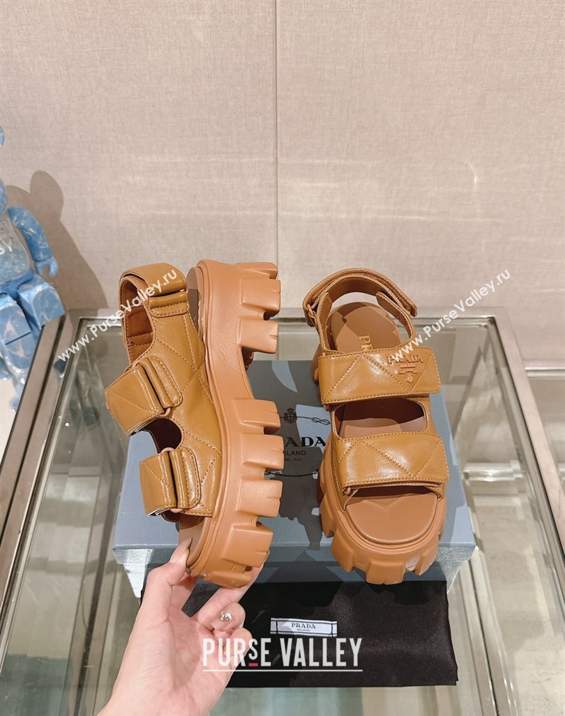Prada Monolith Nappa Leather Platform Strap Sandals 5.5cm Brown 2024 0430 (MD-240430044)
