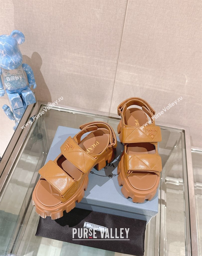 Prada Monolith Nappa Leather Platform Strap Sandals 5.5cm Brown 2024 0430 (MD-240430044)