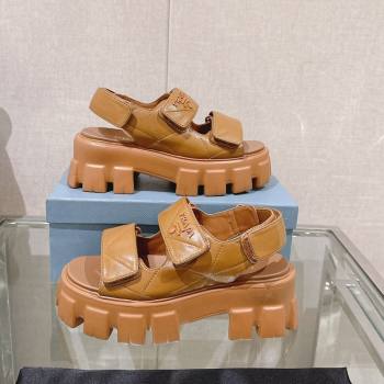 Prada Monolith Nappa Leather Platform Strap Sandals 5.5cm Brown 2024 0430 (MD-240430044)