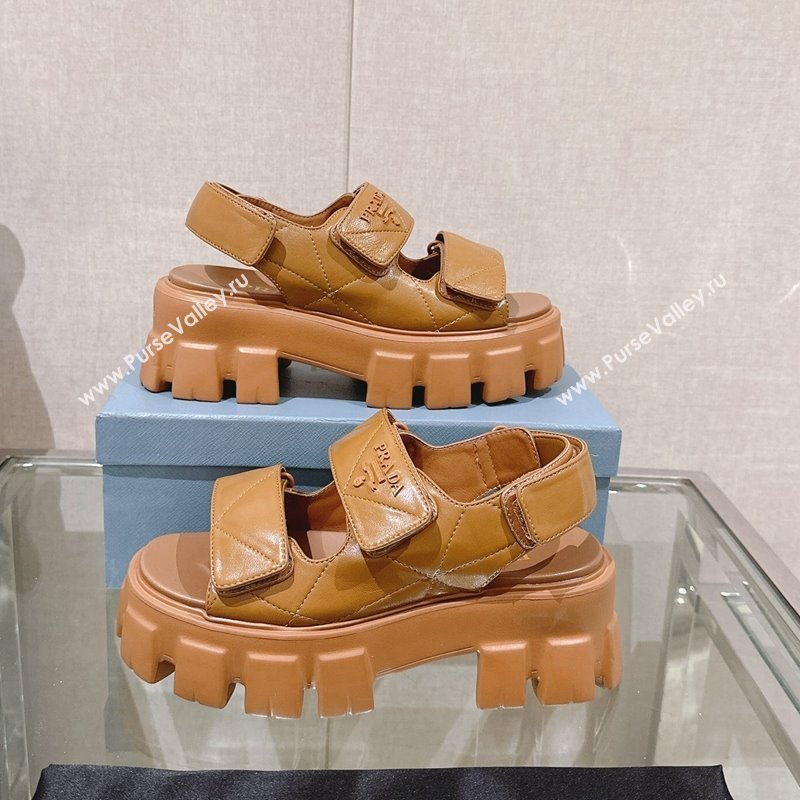 Prada Monolith Nappa Leather Platform Strap Sandals 5.5cm Brown 2024 0430 (MD-240430044)