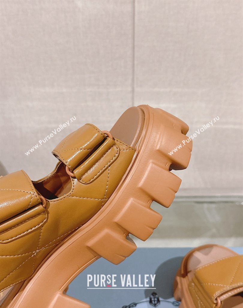 Prada Monolith Nappa Leather Platform Strap Sandals 5.5cm Brown 2024 0430 (MD-240430044)