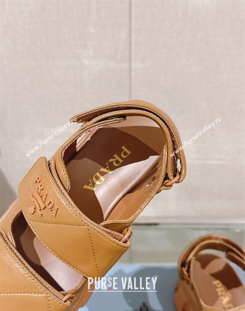 Prada Monolith Nappa Leather Platform Strap Sandals 5.5cm Brown 2024 0430 (MD-240430044)