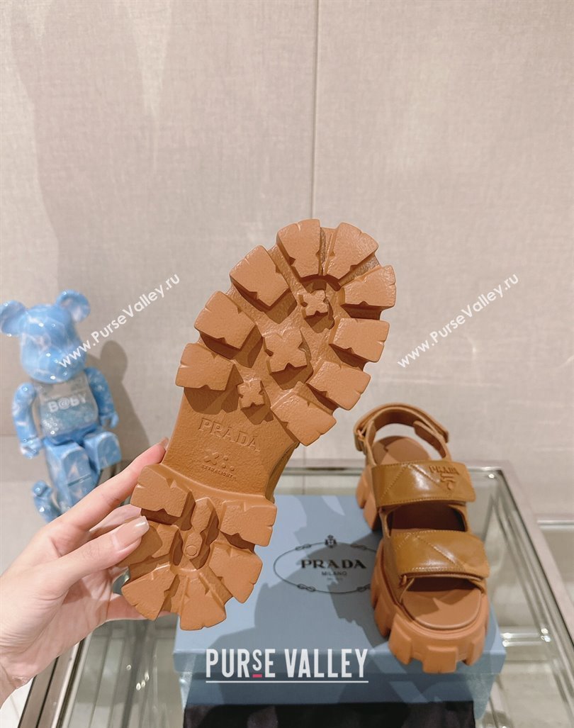 Prada Monolith Nappa Leather Platform Strap Sandals 5.5cm Brown 2024 0430 (MD-240430044)
