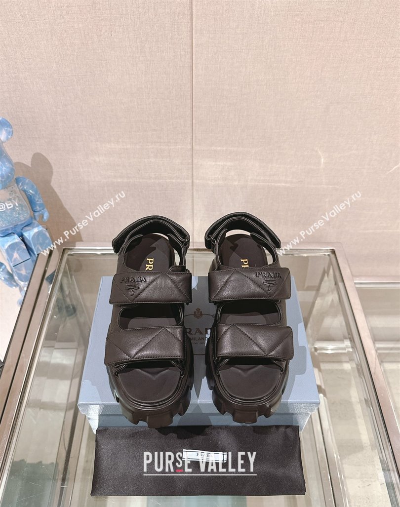 Prada Monolith Nappa Leather Platform Strap Sandals 5.5cm Black 2024 0430 (MD-240430045)