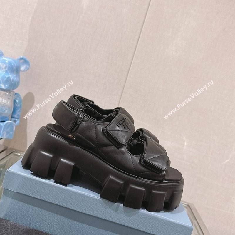 Prada Monolith Nappa Leather Platform Strap Sandals 5.5cm Black 2024 0430 (MD-240430045)