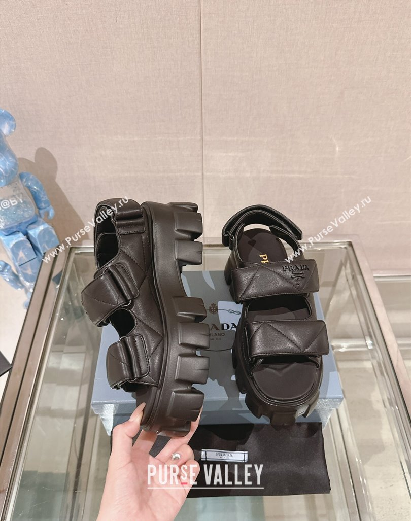 Prada Monolith Nappa Leather Platform Strap Sandals 5.5cm Black 2024 0430 (MD-240430045)
