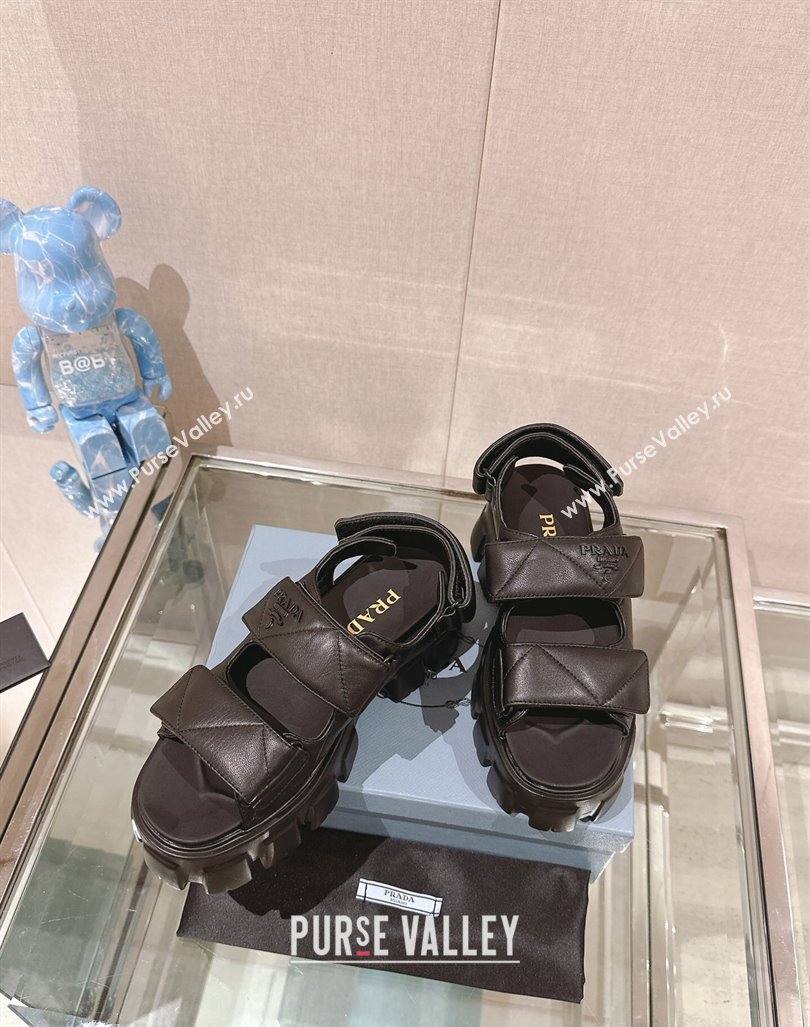 Prada Monolith Nappa Leather Platform Strap Sandals 5.5cm Black 2024 0430 (MD-240430045)