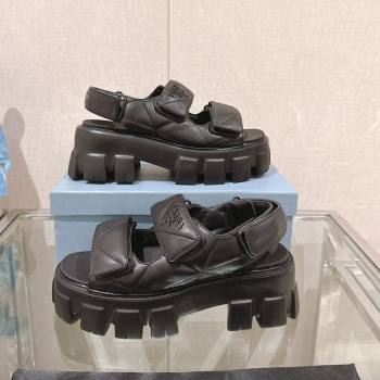 Prada Monolith Nappa Leather Platform Strap Sandals 5.5cm Black 2024 0430 (MD-240430045)