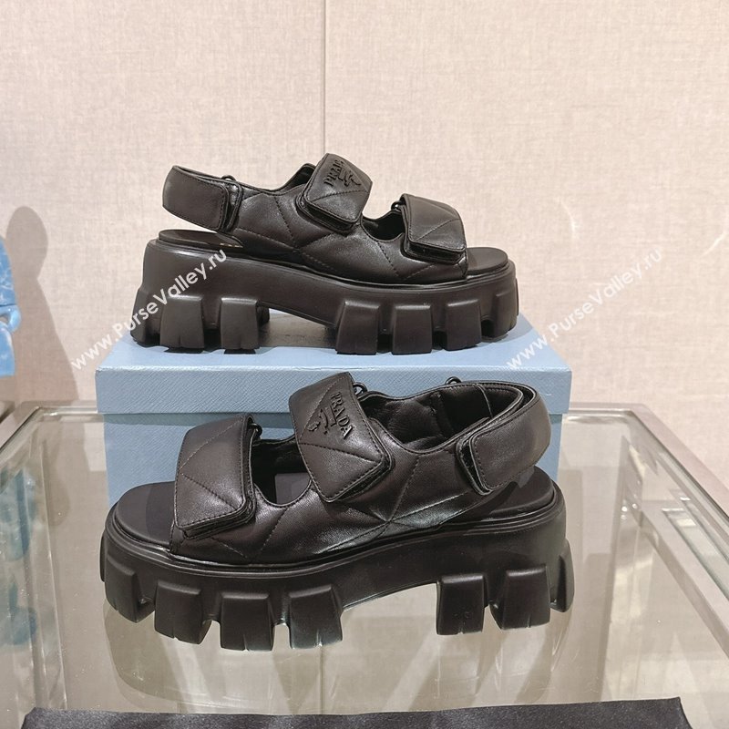 Prada Monolith Nappa Leather Platform Strap Sandals 5.5cm Black 2024 0430 (MD-240430045)