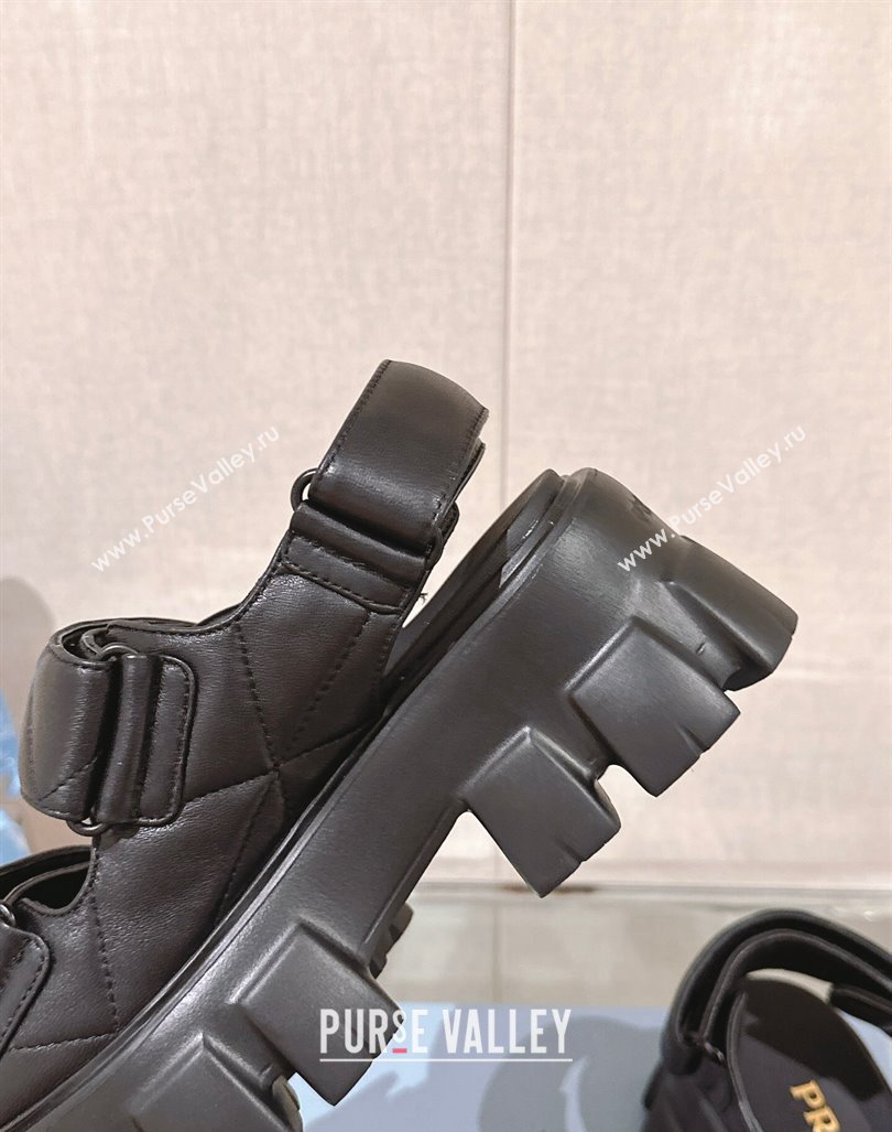 Prada Monolith Nappa Leather Platform Strap Sandals 5.5cm Black 2024 0430 (MD-240430045)