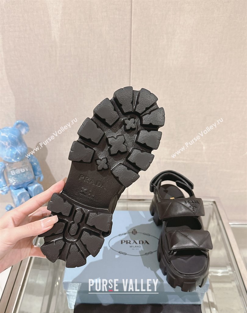 Prada Monolith Nappa Leather Platform Strap Sandals 5.5cm Black 2024 0430 (MD-240430045)