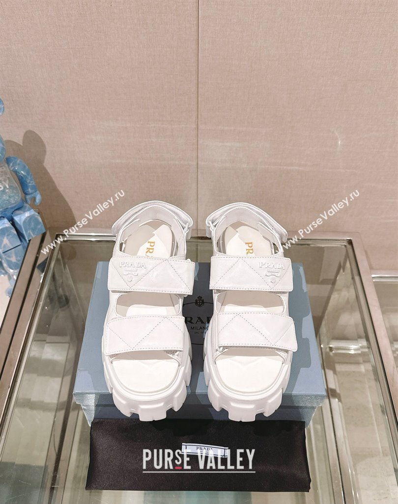 Prada Monolith Nappa Leather Platform Strap Sandals 5.5cm White 2024 0430 (MD-240430046)